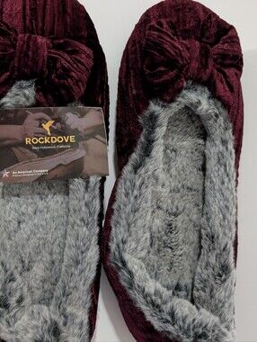 RockDove Burgundy  Slippers with Gray Faux Fur Lining. NWT. size XL, 11 to 122
